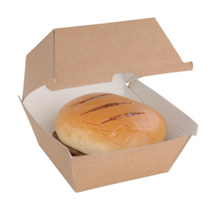 Pequeñas Cajas de Hamburguesa Compostables 112mm - Lote 150 Kraft Fiesta