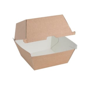 Pequeñas Cajas de Hamburguesa Compostables 112mm - Lote 150 Kraft Fiesta