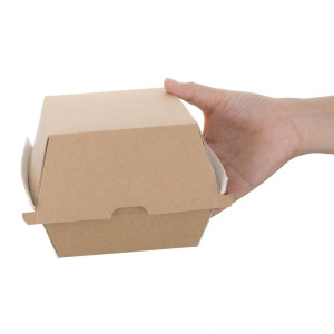 Pequeñas Cajas de Hamburguesa Compostables 112mm - Lote 150 Kraft Fiesta