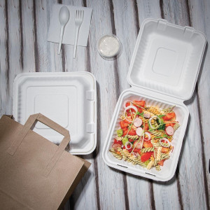Cajas compostables Bagasse 223mm - Lote de 200, eco-responsables