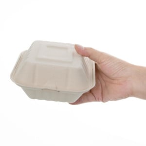 Cajas de hamburguesas compostables de bagazo natural de 152 mm - Lote de 500 - Ecología y practicidad en la cocina profesional