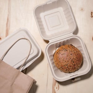 Cajas de hamburguesas compostables de bagazo natural de 152 mm - Lote de 500 - Ecología y practicidad en la cocina profesional