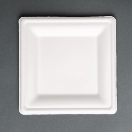 Assiettes carrées compostables en bagasse 159mm - Lot de 50