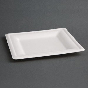 Platos cuadrados compostables de bagazo de caña de azúcar de 204 mm - Paquete de 50, ecológicos y reciclables.