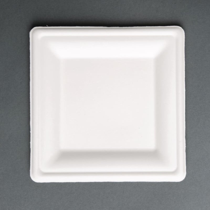 Platos cuadrados compostables de bagazo de 261 mm - Lote de 50 - Ecológicos y prácticos