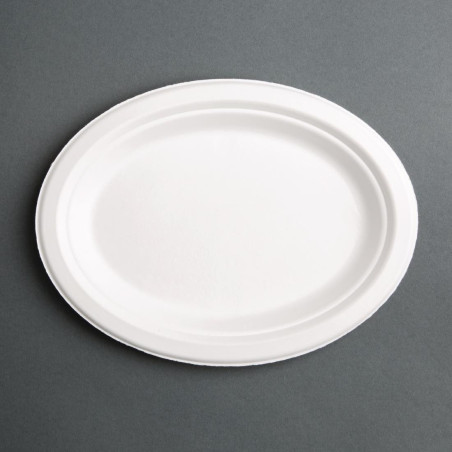 Platos ovalados compostables de bagazo de 198 mm - Paquete de 50, calidad profesional