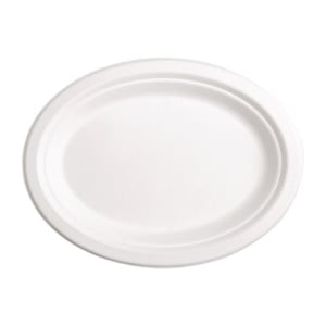 Platos ovalados compostables de bagazo de 198 mm - Paquete de 50, calidad profesional