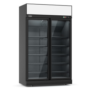 Vitrina de bebidas negra CombiSteel - 1000 L, puertas de cristal y iluminación LED