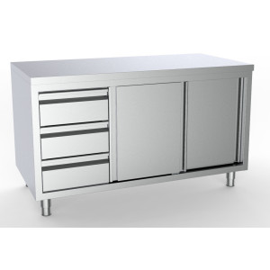 Mueble Inox Bajo GN 1/1 - 2 Puertas y 3 Cajones a la Izquierda - L 2000 x P 700 mm - CombiSteel