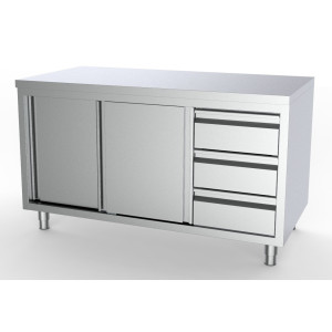Mueble Inox Bajo GN 1/1 - 2 Puertas y 3 Cajones a la Derecha - L 2000 x P 700 mm - CombiSteel
