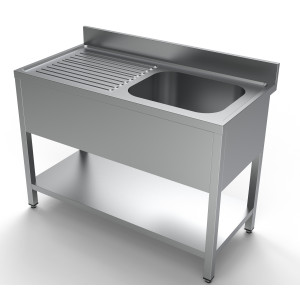Fregadero 1 Cubeta y Escurridor a la Izquierda con Respaldo y Estante - L 1200 x P 600 mm - CombiSteel
