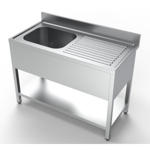 Fregadero 1 Cubeta y Escurridor a la Derecha con Respaldo y Estante - L 1200 x P 600 mm - CombiSteel