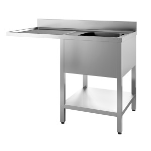 Fregadero 1 Cubeta y Paso para Lavavajillas a la Izquierda con Respaldo y Estante Desmontable - L 1200 x P 700 mm - CombiSteel