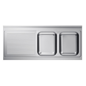 Fregadero 2 Cubetas y Escurridor a la Izquierda con Respaldo - L 1600 x P 700 mm - CombiSteel