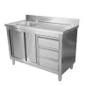 Meuble Plonge 1 Bac con Respaldo y 3 Cajones - 1200 x 600 mm - Bac a la Izquierda - Dynasteel