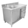 Meuble Plonge 1 Bac con Respaldo y 3 Cajones - 1200 x 600 mm - Bac a la Izquierda - Dynasteel