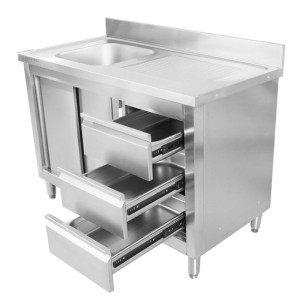 Meuble Plonge 1 Bac con Respaldo y 3 Cajones - 1200 x 600 mm - Bac a la Izquierda - Dynasteel