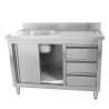 Meuble Plonge 1 Bac con Respaldo y 3 Cajones - 1200 x 600 mm - Bac a la Izquierda - Dynasteel