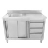 Meuble Plonge 1 Bac con Respaldo y 3 Cajones - 1200 x 600 mm - Bac a la Izquierda - Dynasteel