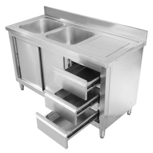 Mueble Fregadero 2 Cubetas con Salpicadero - 1400 x 600 mm - Cubeta a la Izquierda - Dynasteel