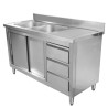 Mueble Fregadero 2 Cubetas con Respaldo y 3 Cajones - 1400 x 600 mm - Cubeta a la Izquierda - Dynasteel
