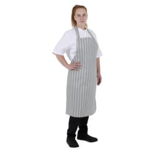 Tablier Bavette Rayé Gris et Blanc - Whites Chefs Clothing