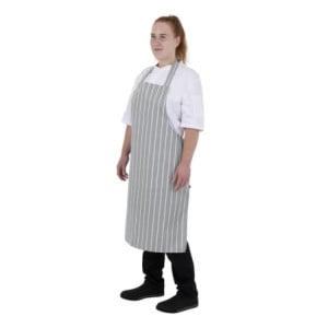 Delantal Babero Rayado Gris y Blanco - Whites Chefs Clothing