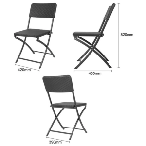 Black PE Rattan Folding Chairs - Set of 2