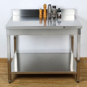 Mesa Inox 800x700 mm Respaldo y Estante Inferior