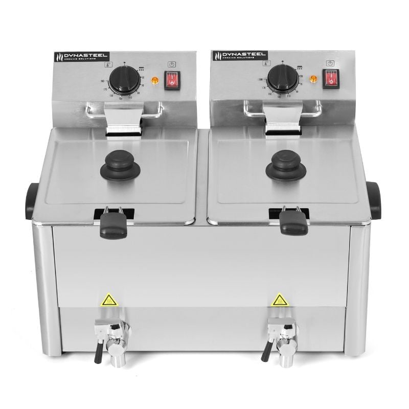Professional Deep Fryer 2 x 8 L with Drain - Dynasteel Professional Deep Fryer 2 x 8 L with Drain - Dynasteel