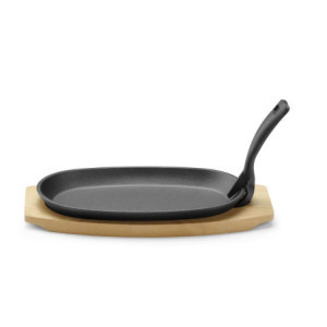 Plato de Hierro Fundido con Base de Madera - Mango con Pinza - HENDI