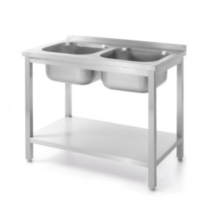 Plonge 2 Bacs Kitchen Line with Shelf - D 600 x W 1000 mm - HENDI