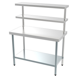Mesa de Inox con Estante Inferior y 2 Estantes Superiores – 1800 x 600 mm - CombiSteel