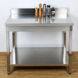 Mesa Inox 1400x700 mm Respaldo y Estante Inferior