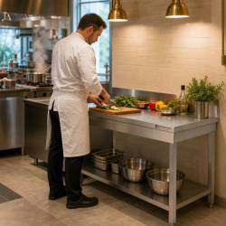 Mesa Inox 1600x600 mm Respaldo y Estante Bajo