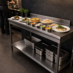 Mesa Inox 1600x600 mm Respaldo y Estante Bajo