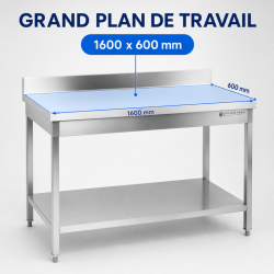 Mesa Inox 1600x600 mm Respaldo y Estante Bajo