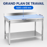Mesa Inox 1600x600 mm Respaldo y Estante Bajo