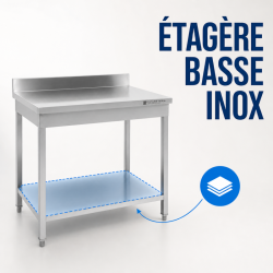 Mesa Inox 1600x600 mm Respaldo y Estante Bajo