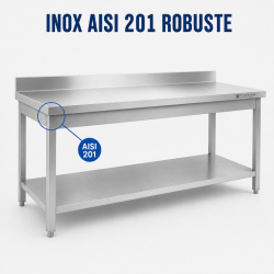 Mesa Inox 1600x600 mm Respaldo y Estante Bajo