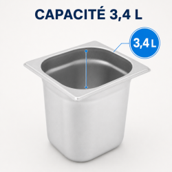 Bac Gastro GN 1/6 Inox Profundidad 200 mm - 3,4 L