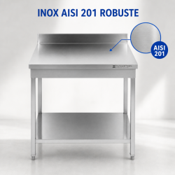 Mesa Inox 800x700 mm Respaldo y Estante Inferior