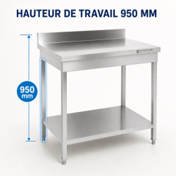 Mesa Inox 800x700 mm Respaldo y Estante Inferior