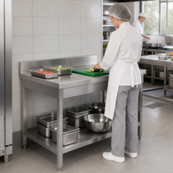 Mesa Inox 1400x700 mm Respaldo y Estante Inferior