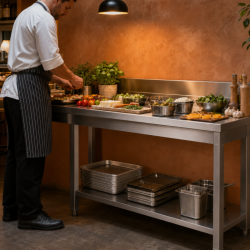 Mesa Inox 1400x700 mm Respaldo y Estante Inferior