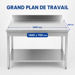 Mesa Inox 1400x700 mm Respaldo y Estante Inferior