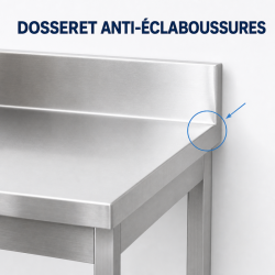 Mesa Inox 1400x700 mm Respaldo y Estante Inferior