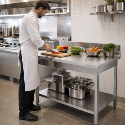 Mesa Inox 1600x700 mm Respaldo y Estante Inferior