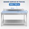 Mesa Inox 1600x700 mm Respaldo y Estante Inferior