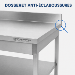 Mesa Inox 1600x700 mm Respaldo y Estante Inferior